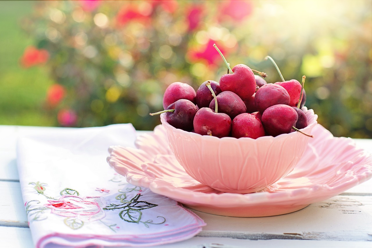 cherries, bowl, fruits